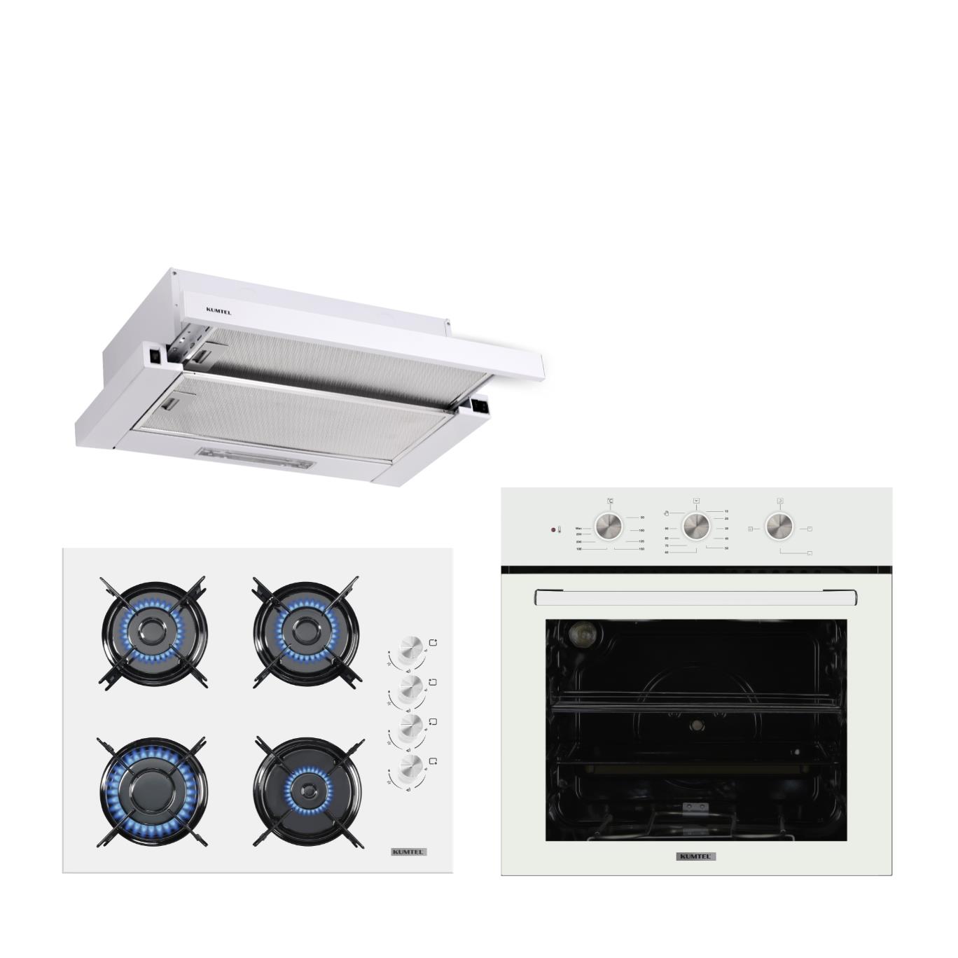 Kumtel Beyaz Aspiratörlü Dizayn Ankastre Set (KK000491)