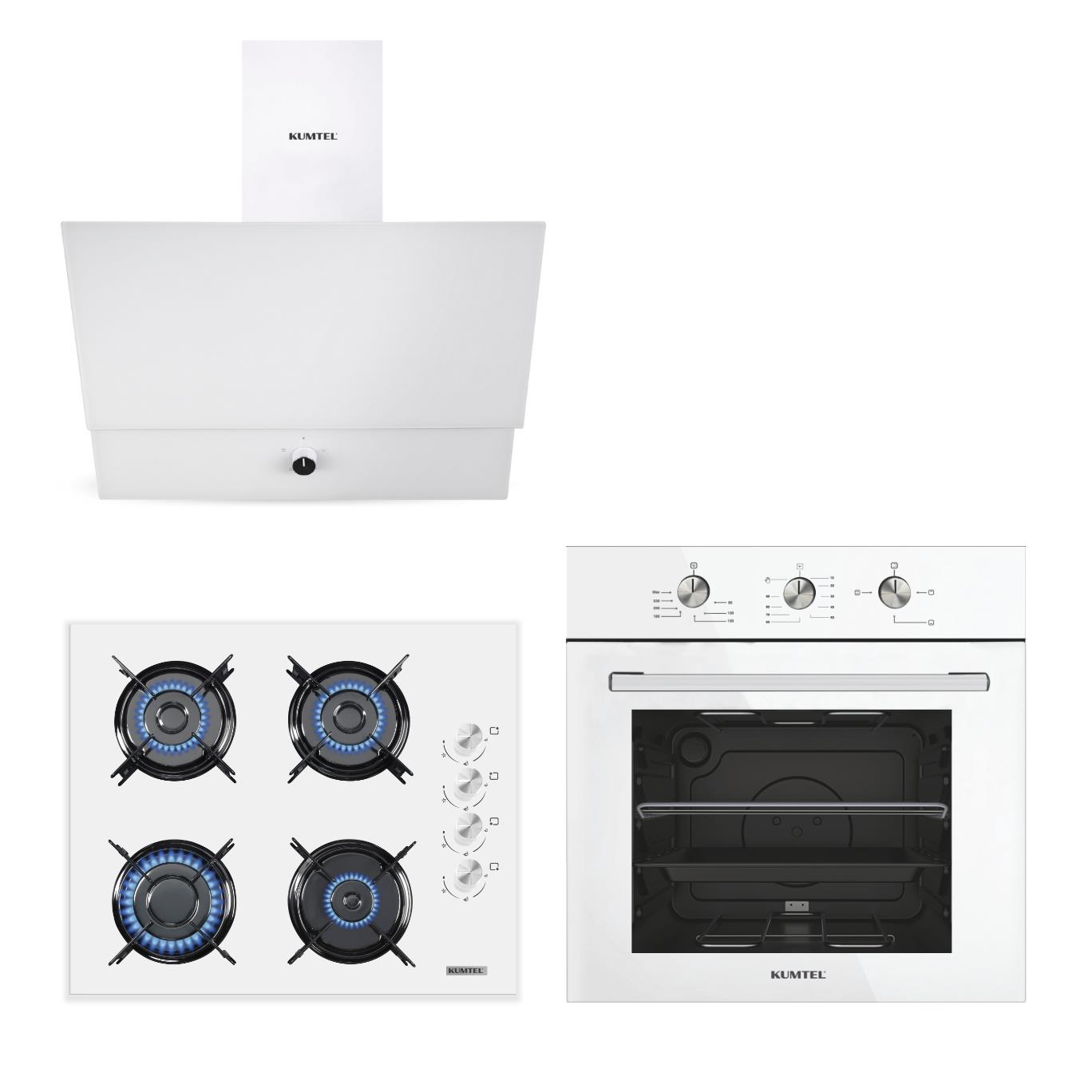 Kumtel Dizayn Beyaz Cam Ankastre Set (KK000620)