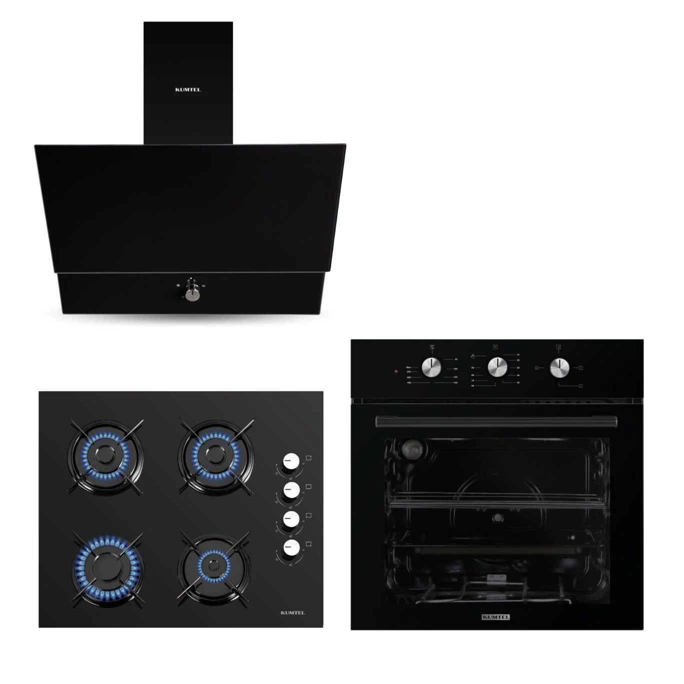 Kumtel Dizayn Siyah Cam Ankastre Set (KK000652)