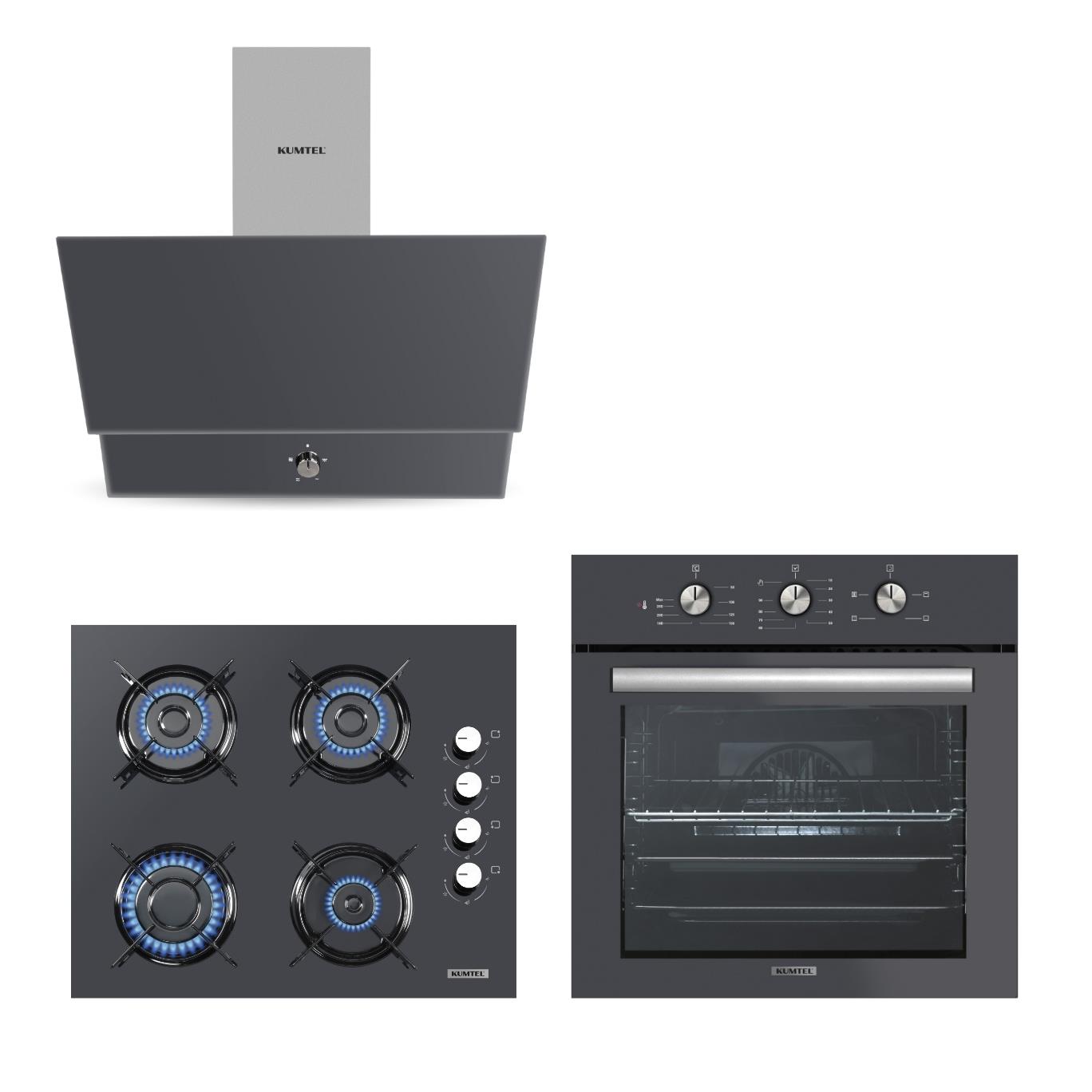 Kumtel Kristal Antrasit (Gri) Cam Ankastre Set (KK000449)