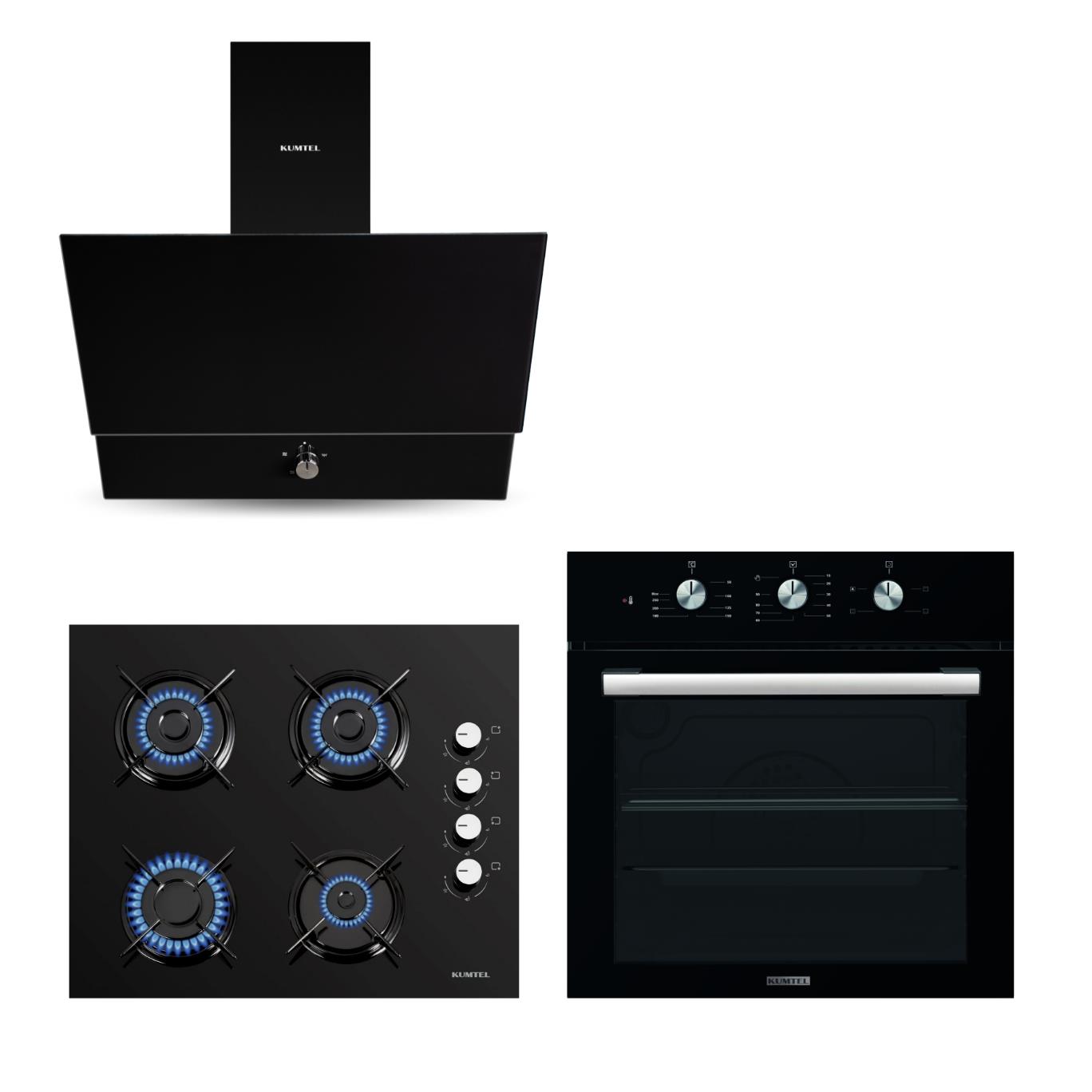 Kumtel Kristal Siyah Cam Ankastre Set (KK000178)