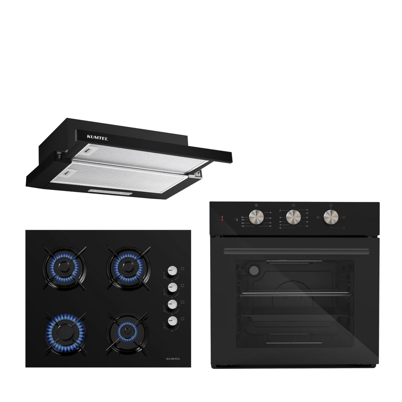 Kumtel Siyah Aspiratörlü Dizayn Ankastre Set (KK000534)