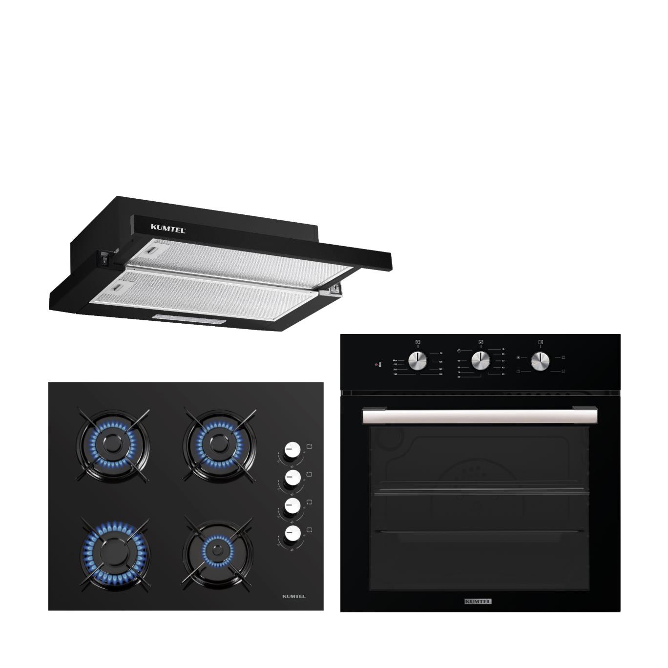 Kumtel Siyah Aspiratörlü Kristal Ankastre Set (KK000536)