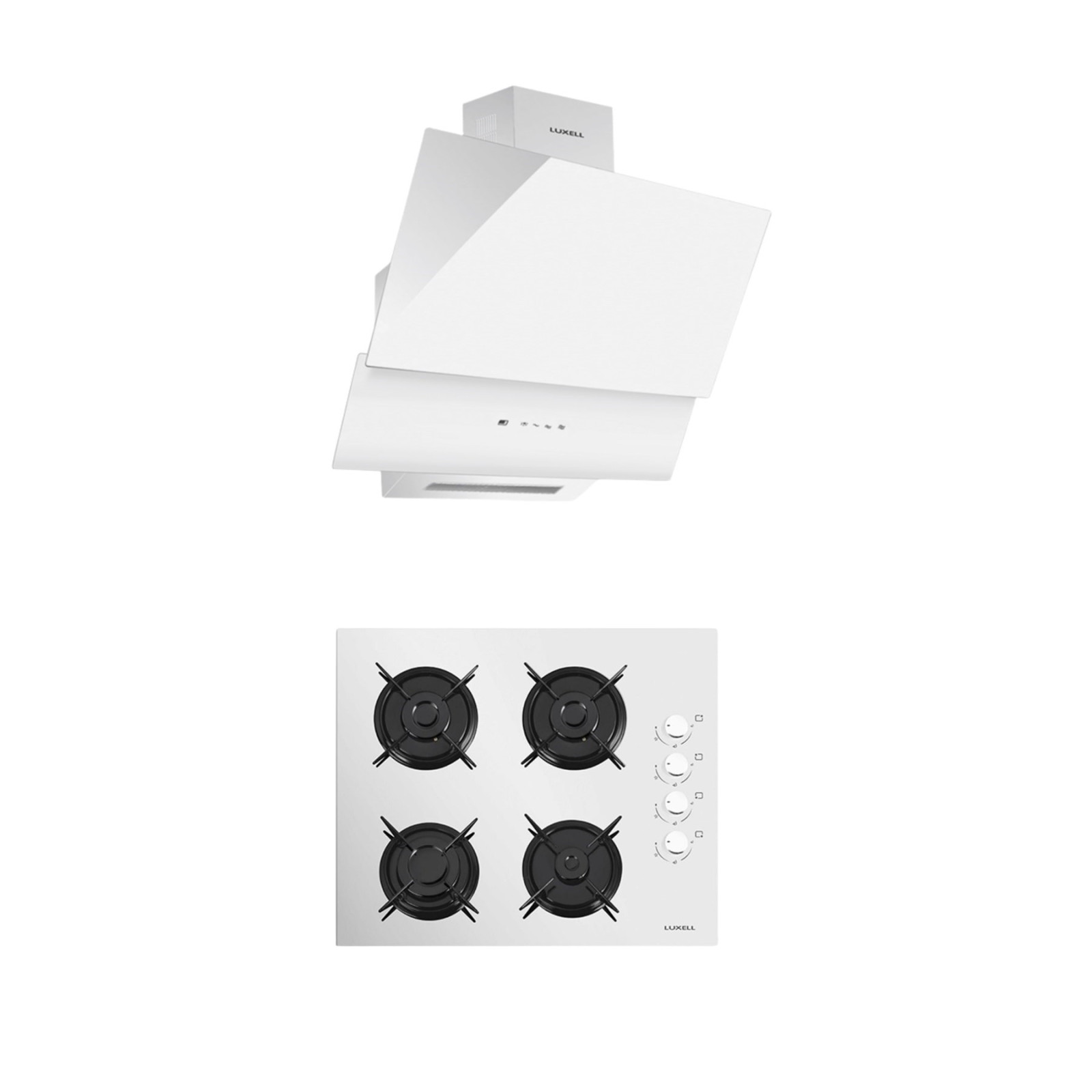 Luxell 2'li Beyaz Cam Ankastre Set (DA-835 Davlumbaz - Set Üstü Ocak)