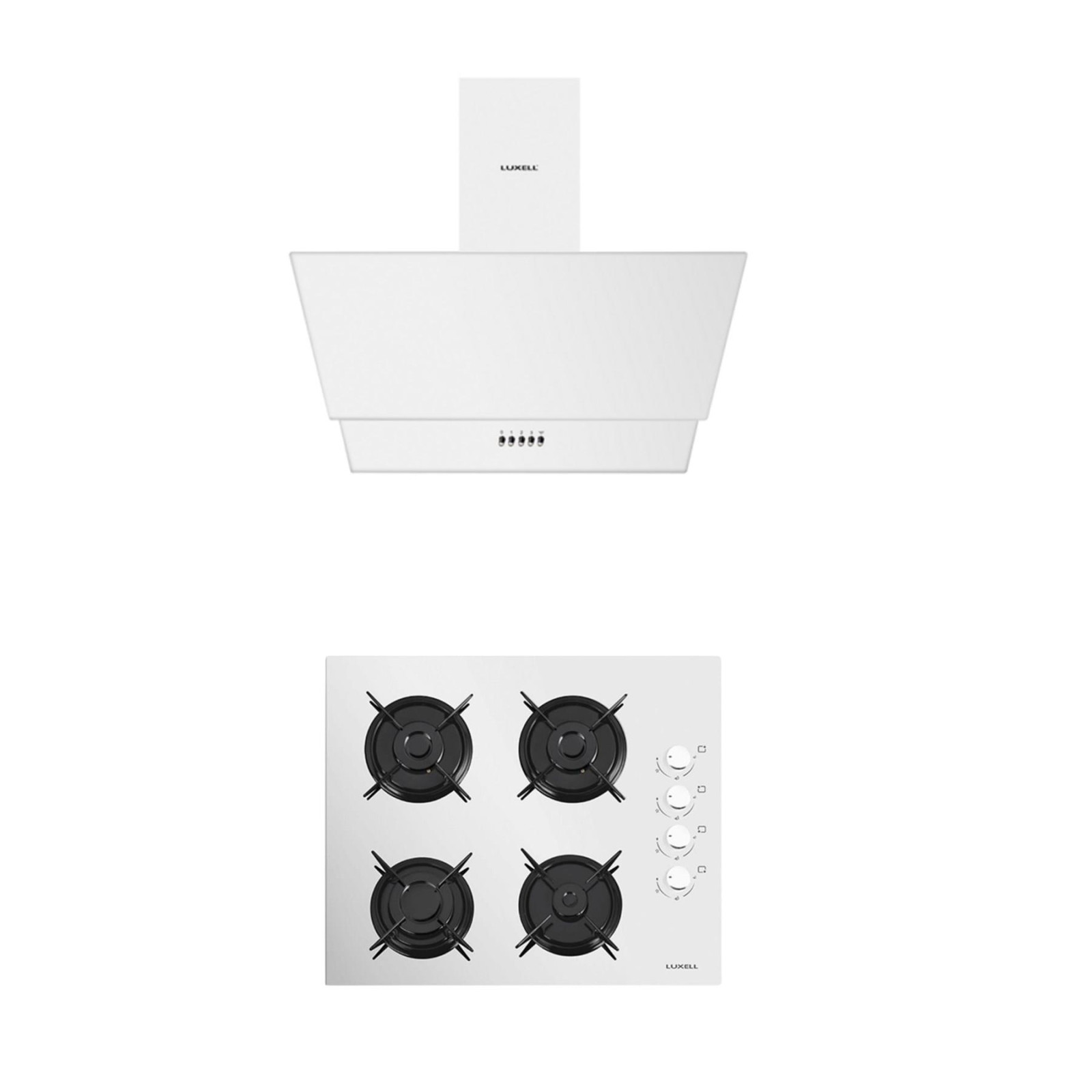Luxell 2'li Beyaz Cam Set (Davlumbaz - Ankastre Ocak)