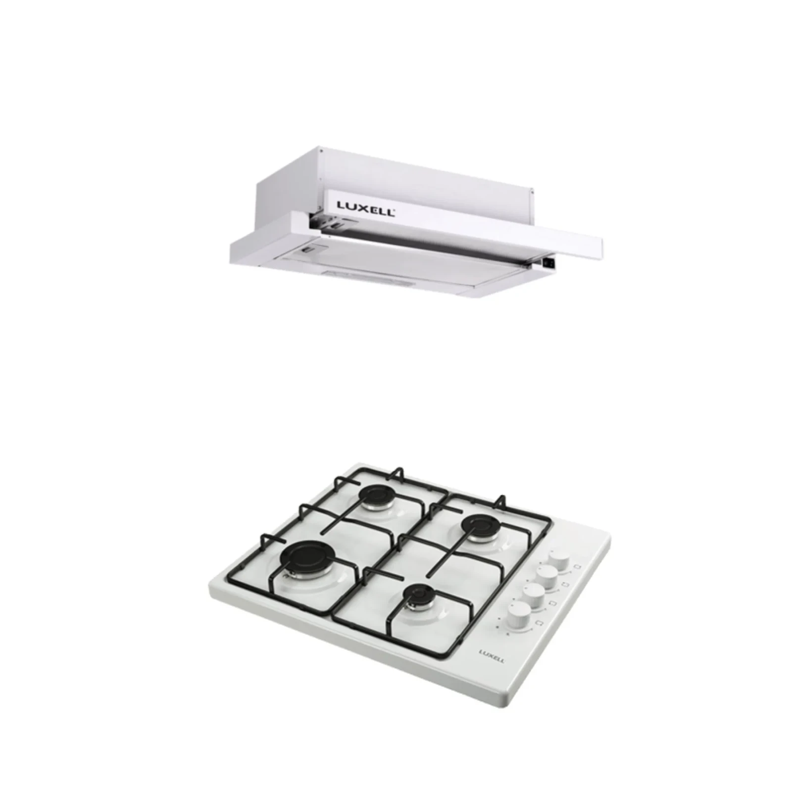 Luxell 2'li Beyaz Emaye Set (Aspiratör - Set Üstü Ocak)