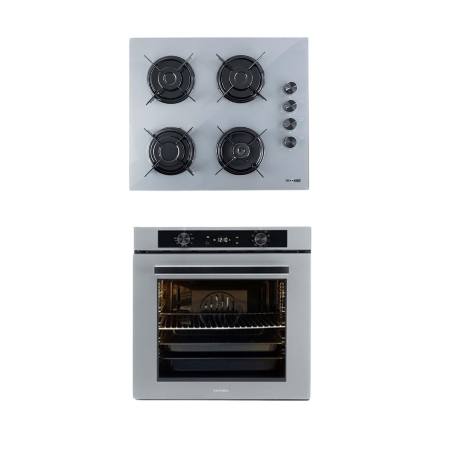 Luxell 2'li Metalik Gri Cam Ankastre Set (OC88 Ocak - Platinum Fırın)