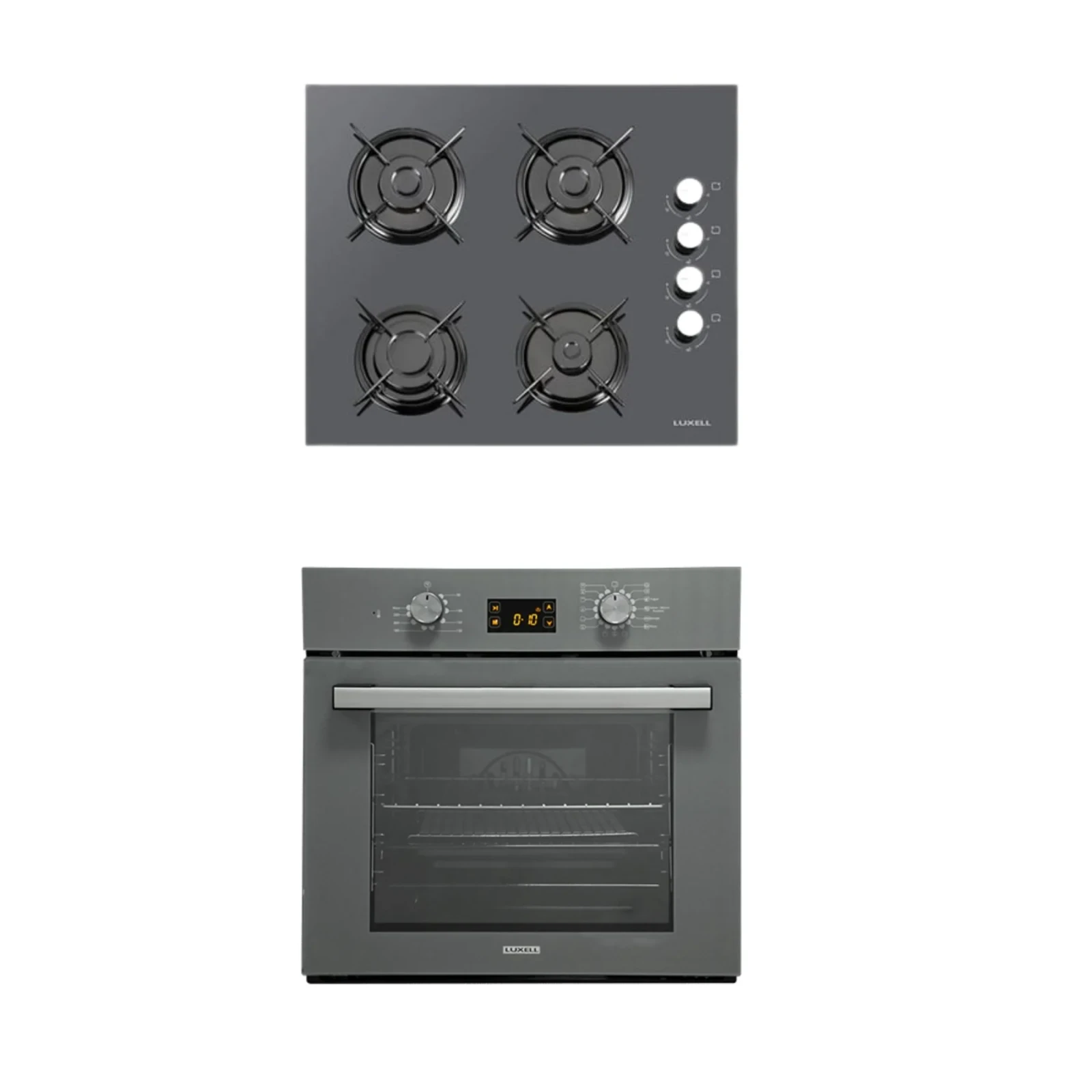Luxell 2'li Metalik Gri Cam Ankastre Set (Ocak - Opall Fırın)
