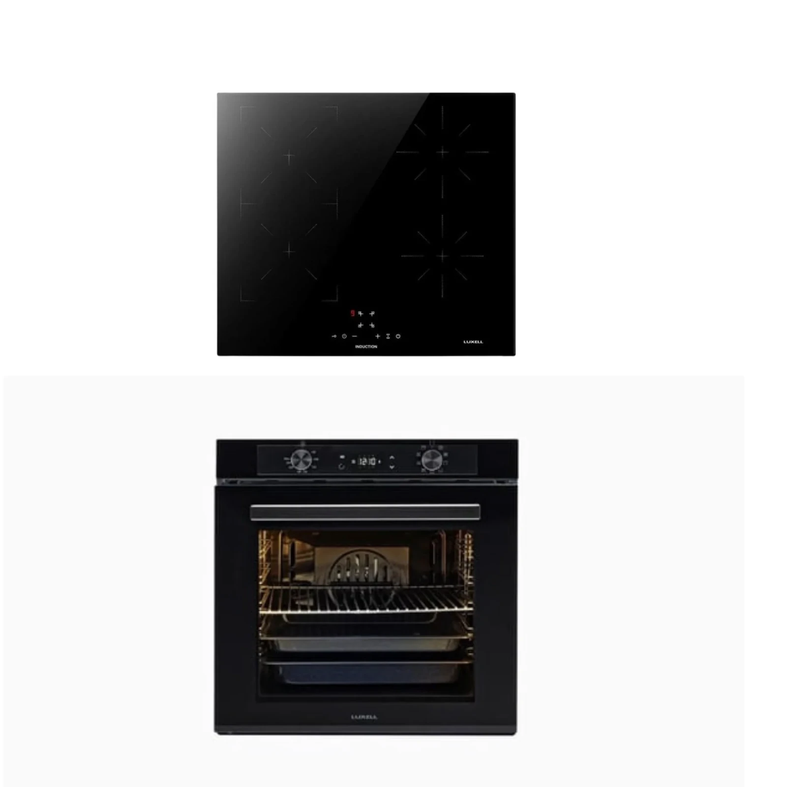 Luxell 2'li Siyah Cam Ankastre Set (İndüksiyon Ocak - Platinum Fırın)