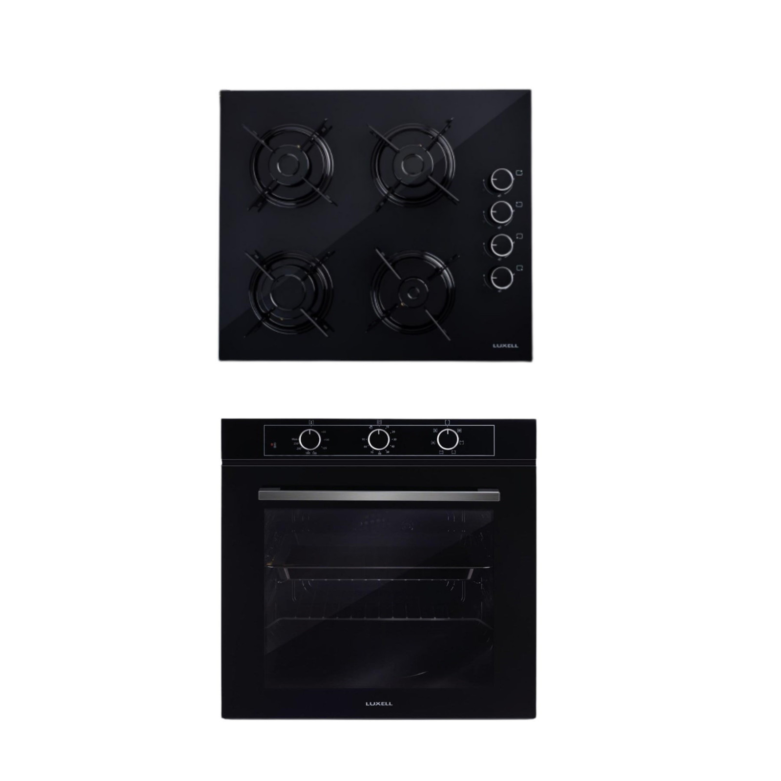 Luxell 2'li Siyah Cam Ankastre Set (Ocak - Optimum Fırın)