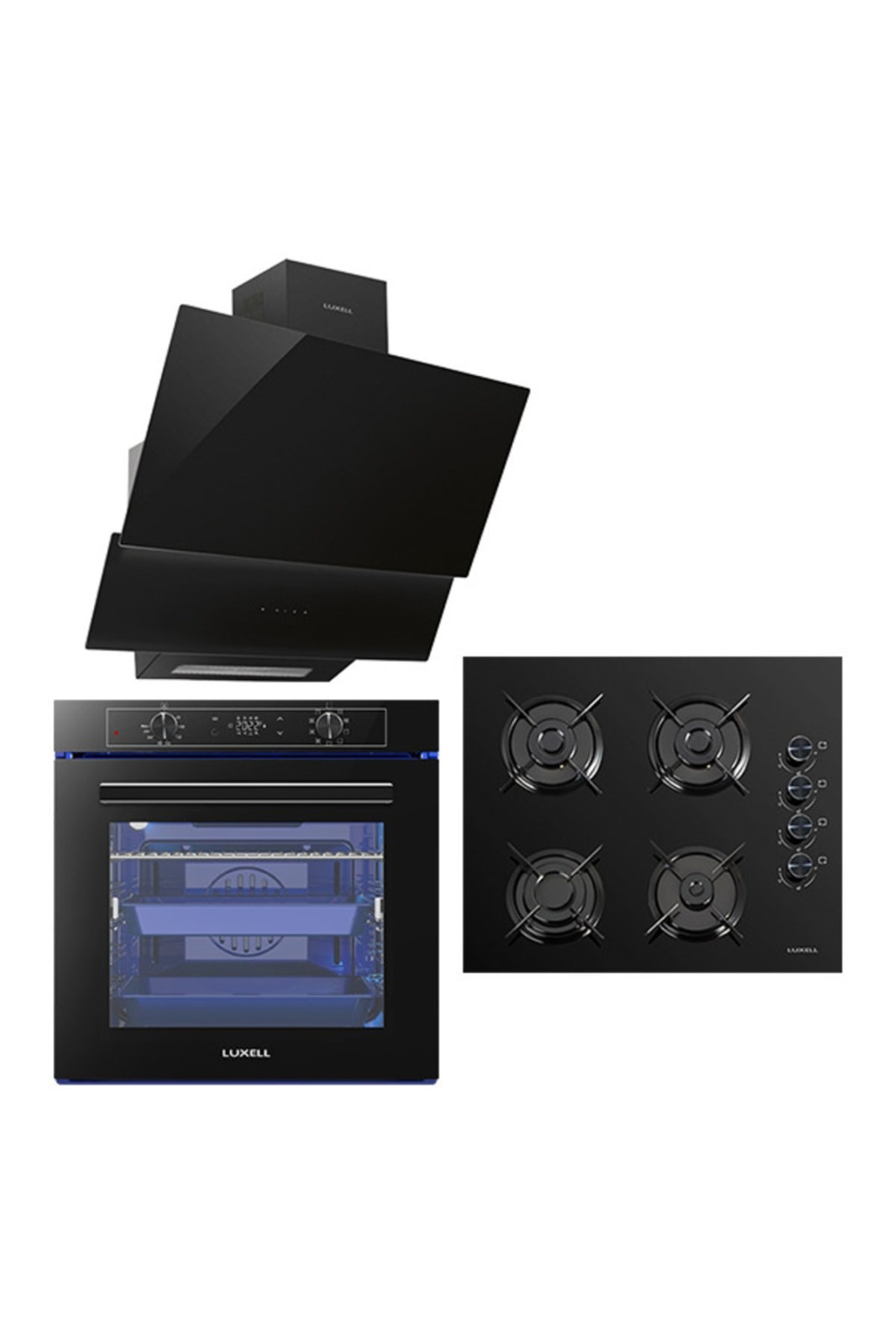 Luxell 88 Lt Platınum Metalik Gri Cam Ankastre Set