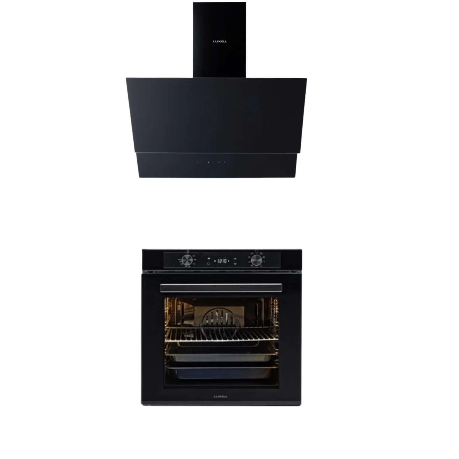 Luxell Siyah Cam 2'li Ankastre Set (Davlumbaz - Platinum Fırın)