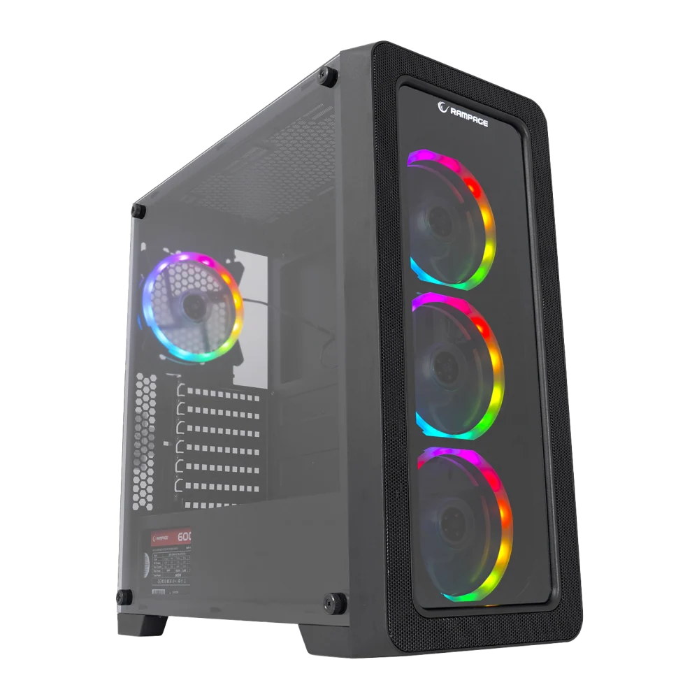 Rampage ESPECTRO - 4 Rainbow Fan 600W 80 Plus Bronze Temper Cam Oyuncu Kasası-Siyah