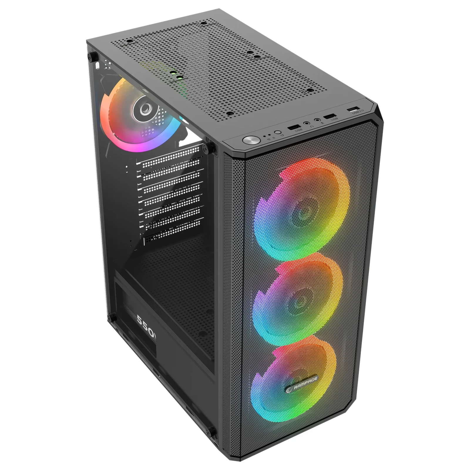 Rampage Helios Mesh 550W 80+ Bronze Temperli Cam 4x12cm Atx Mid-T Oyuncu Kasası-Siyah görsel 2