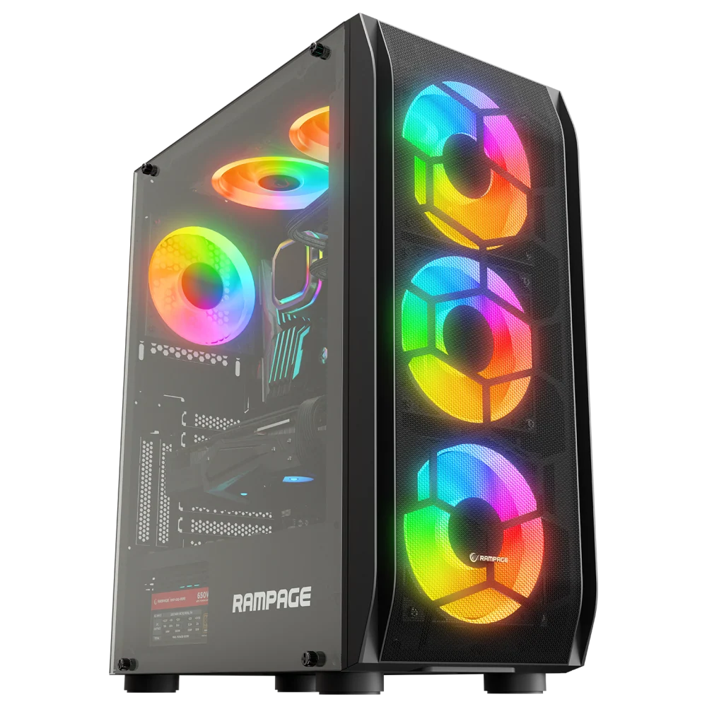 Rampage Hollow 650W 80+ 4x12cm ARGB Fan+Kontrolcü Temperli Camlı Mid-T Oyuncu Kasası