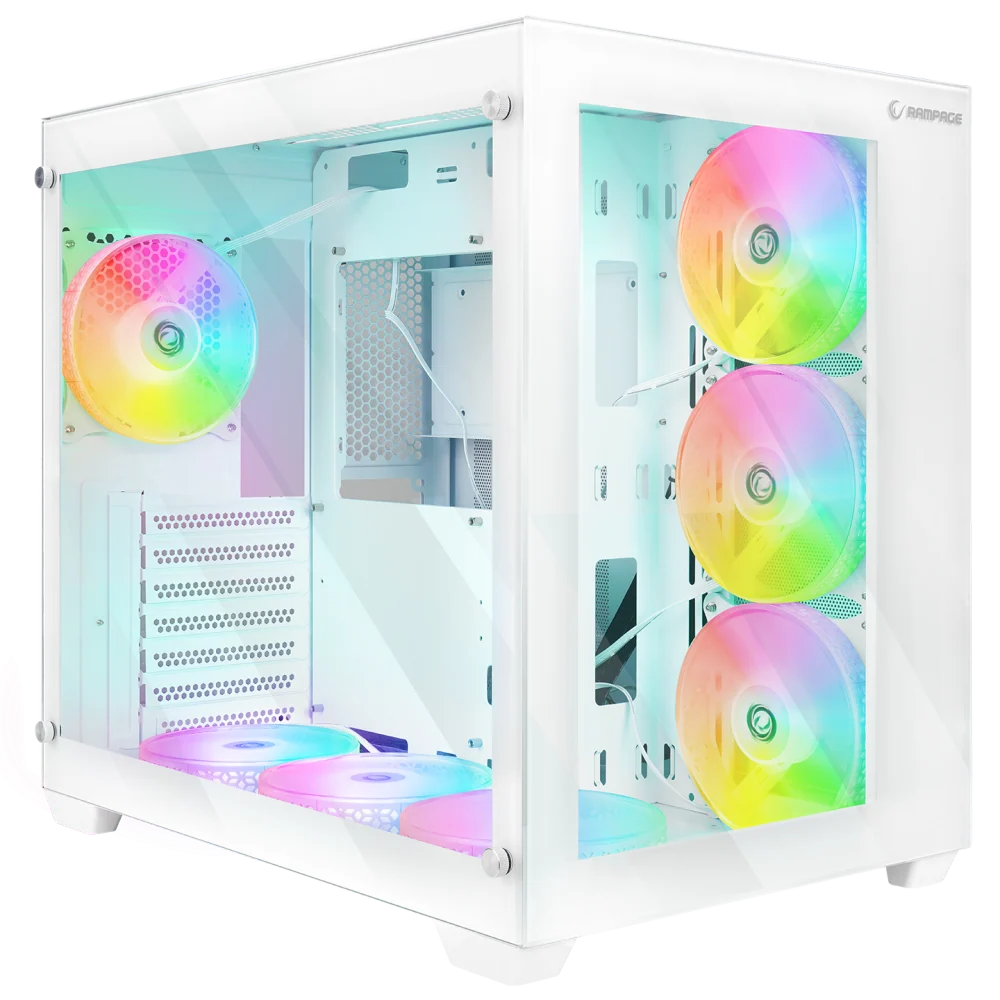 Rampage Iceblade Temperli Camlı 7x12 cm ARGB Fan Atx Mid-T Oyuncu Kasası-Beyaz
