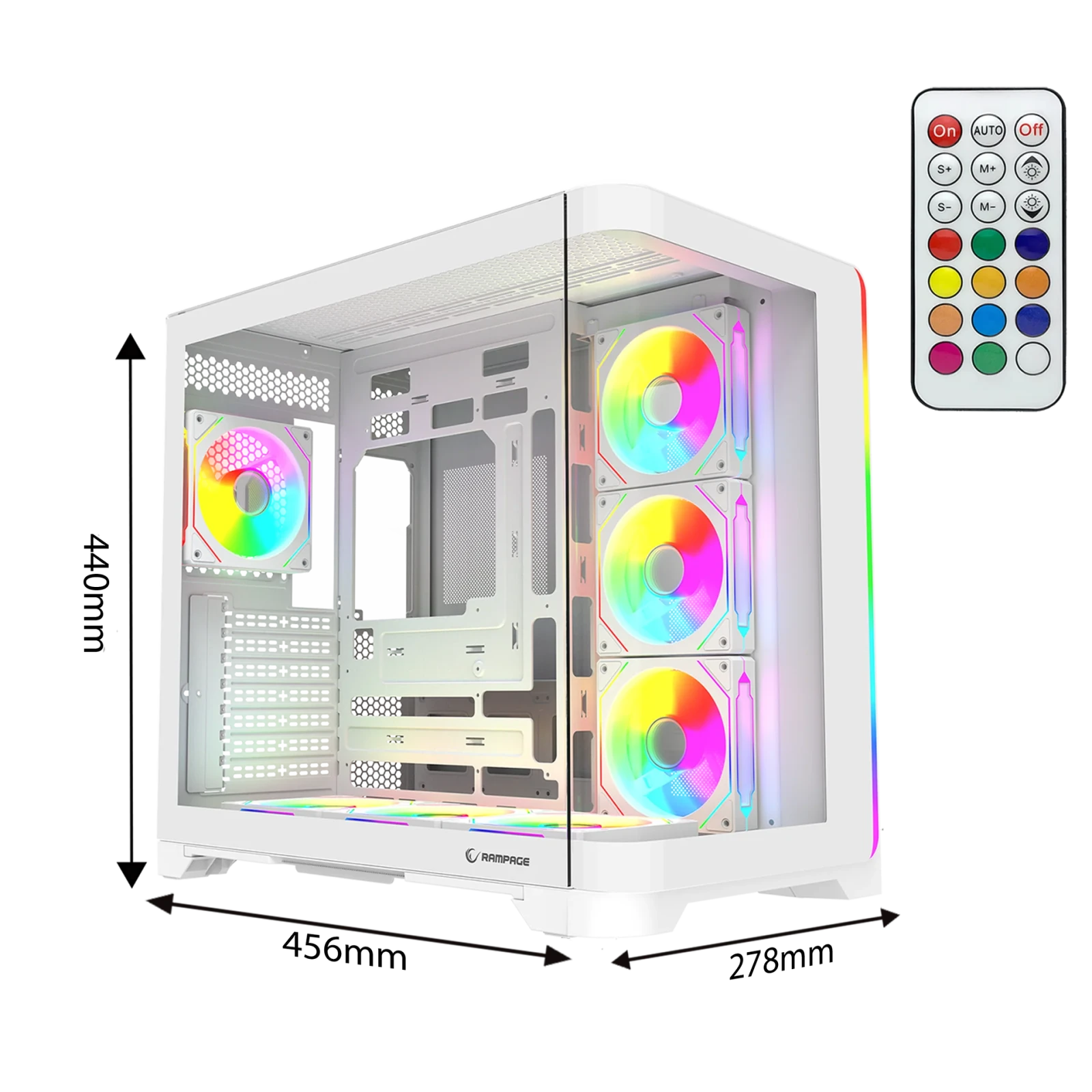 Rampage LYRON Kumandalı 7*12cm ARGB Fan+Kontrolcü PWM Fanlı ATX/M-ATX Beyaz Oyuncu Kasas