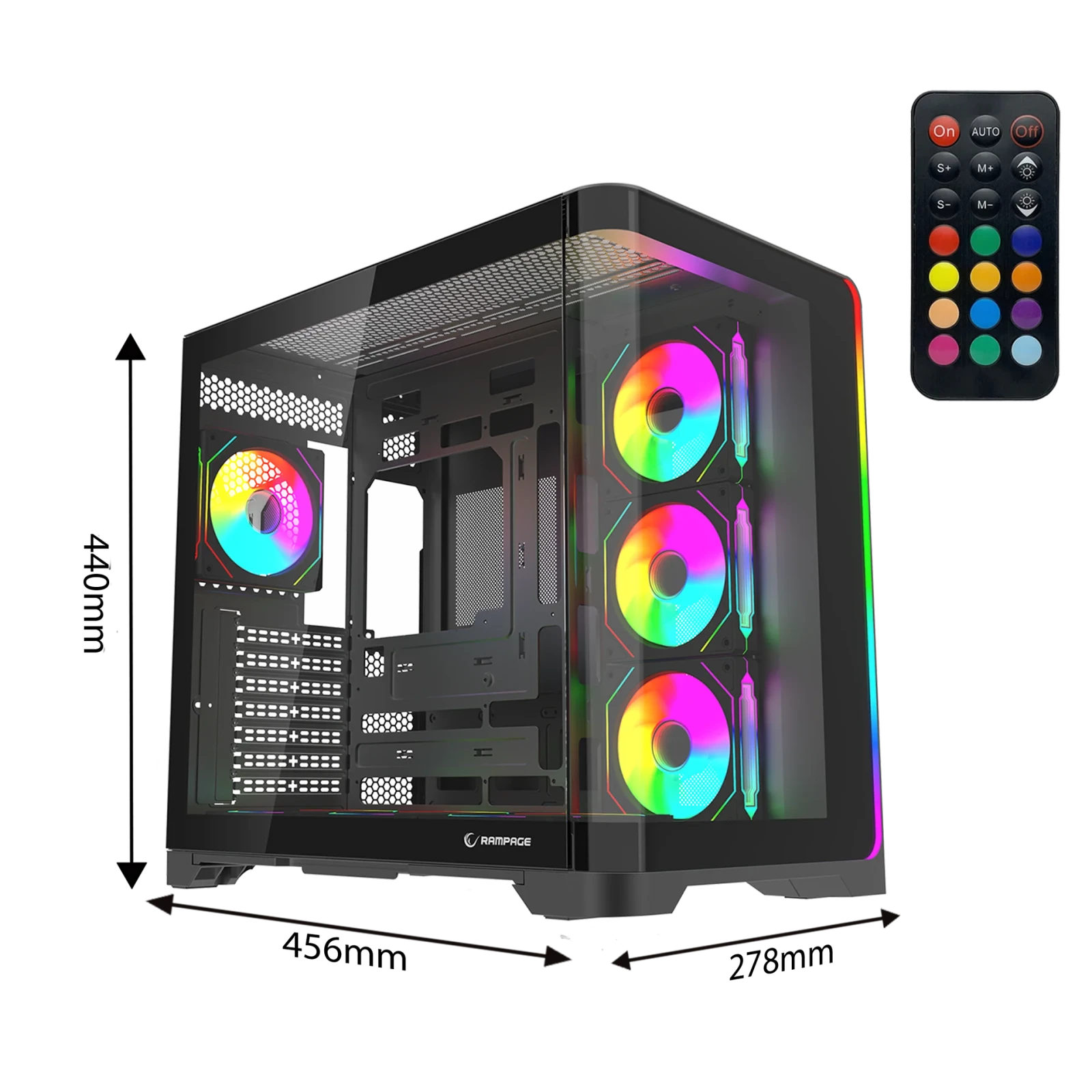 Rampage LYRON Kumandalı 7*12cm ARGB Fan+Kontrolcü PWM Fanlı ATX/M-ATX Siyah Oyuncu Kasası