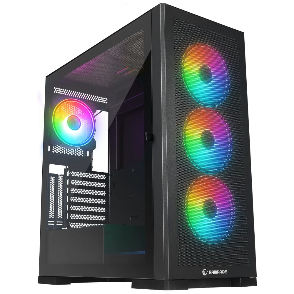 Rampage Magnific Mesh Manyetik Temperli Camlı 4x12cm RGB Fan Atx Mid-T Oyuncu Kasası-Siyah
