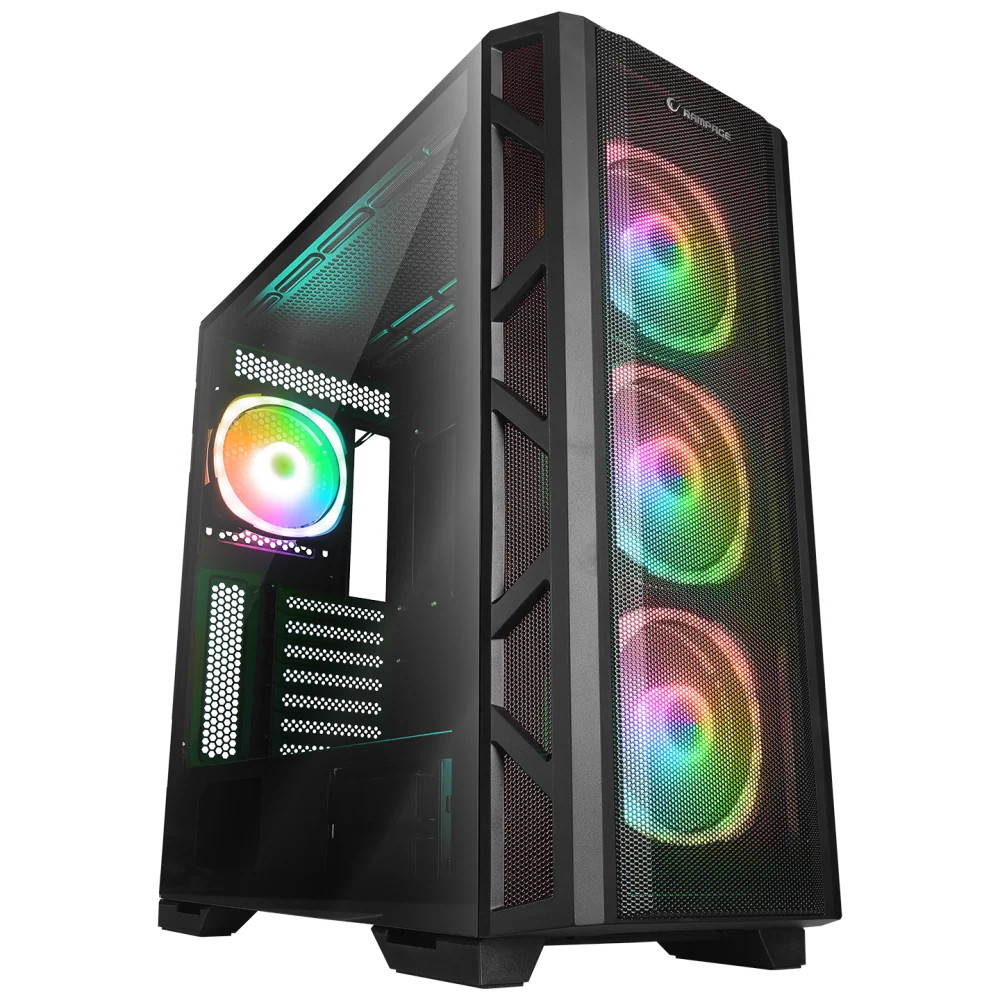 Rampage Master Mesh+Temperli Cam Dikey VGA Tutucu 4xARGB Fan+Hub E-Atx Oyuncu Kasası