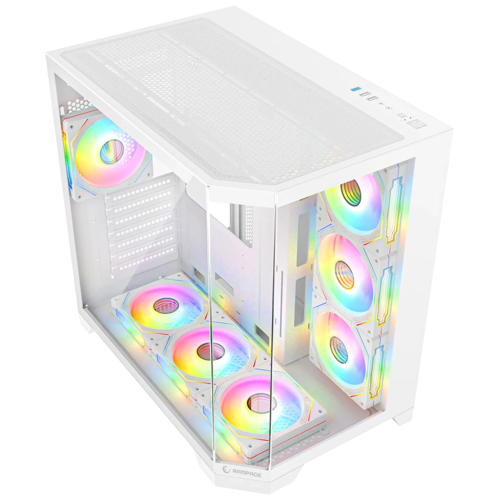Rampage MEGA V1 - 850W 80 Plus Bronze 3 Taraf Temp. Camlı 7x12cm ARGB Fan+Kumanda Beyaz Oyuncu Kasası görsel 3