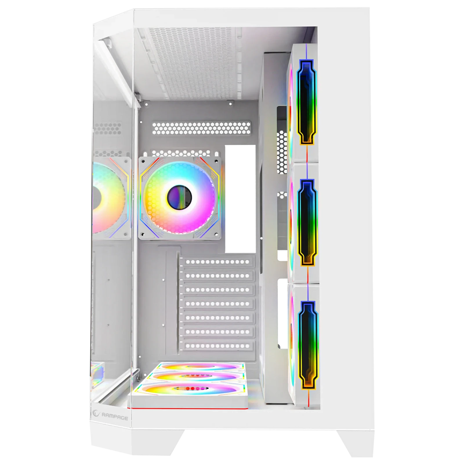 Rampage MEGA V1 - 850W 80 Plus Bronze 3 Taraf Temp. Camlı 7x12cm ARGB Fan+Kumanda Beyaz Oyuncu Kasası görsel 2