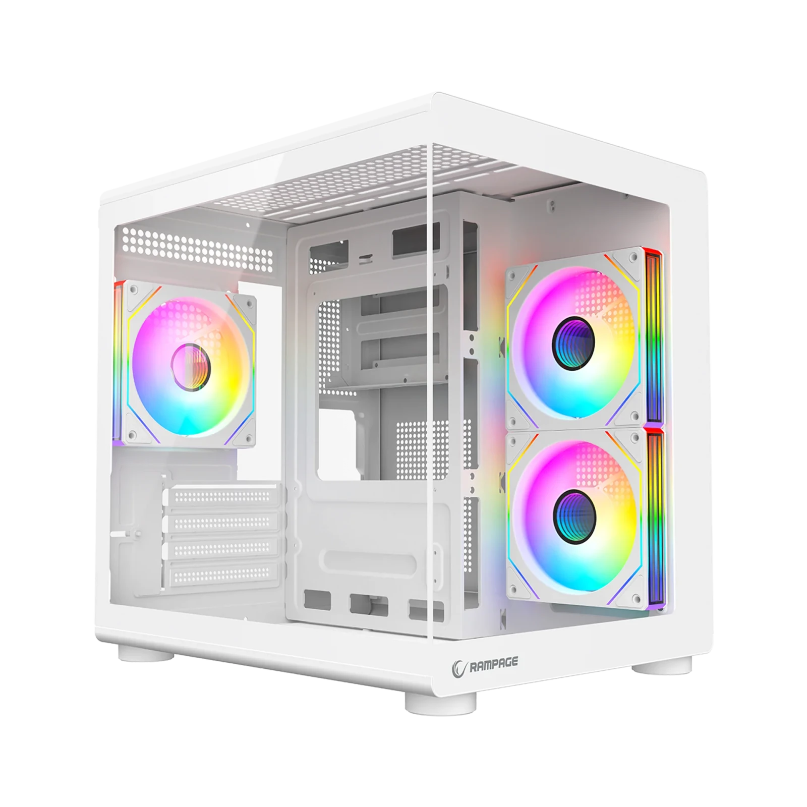 Rampage MINID V1 - M-ATX Temperli Camlı 3*12cm ARGB Fan Beyaz Oyuncu Kasası