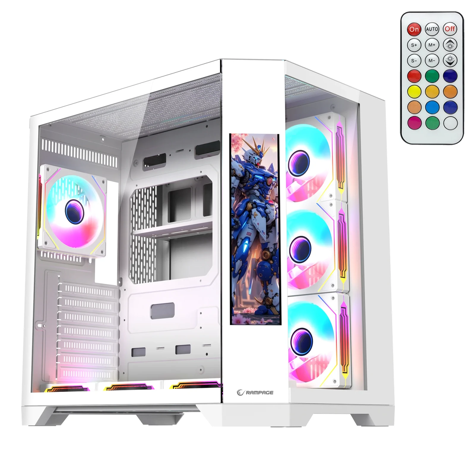 Rampage NOVA - Lcd Ekranlı 7x12cm ARGB Fan+Kumanda Oyuncu Kasası-Beyaz