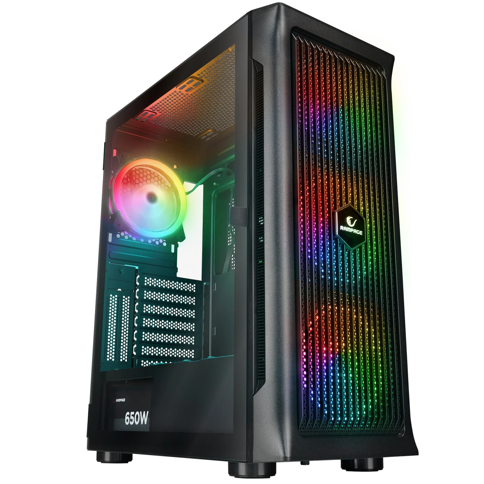 Rampage Prolix Mesh 850W 80+ 4x12cm ARGB Fan+Kontrolcü Manyetik Temperli Cam Atx Mid-T Oyuncu Kasası