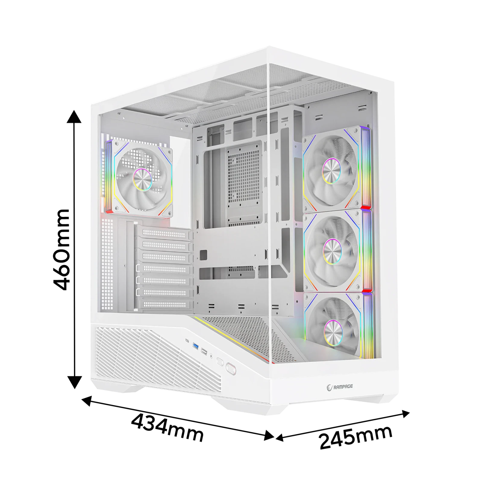Rampage REAPER - 850W 80 Plus Bronze ATX 3.1 PCIe 5.1 Beyaz 4*12cm ARGB Fan ATX Gaming Oyuncu Kasası