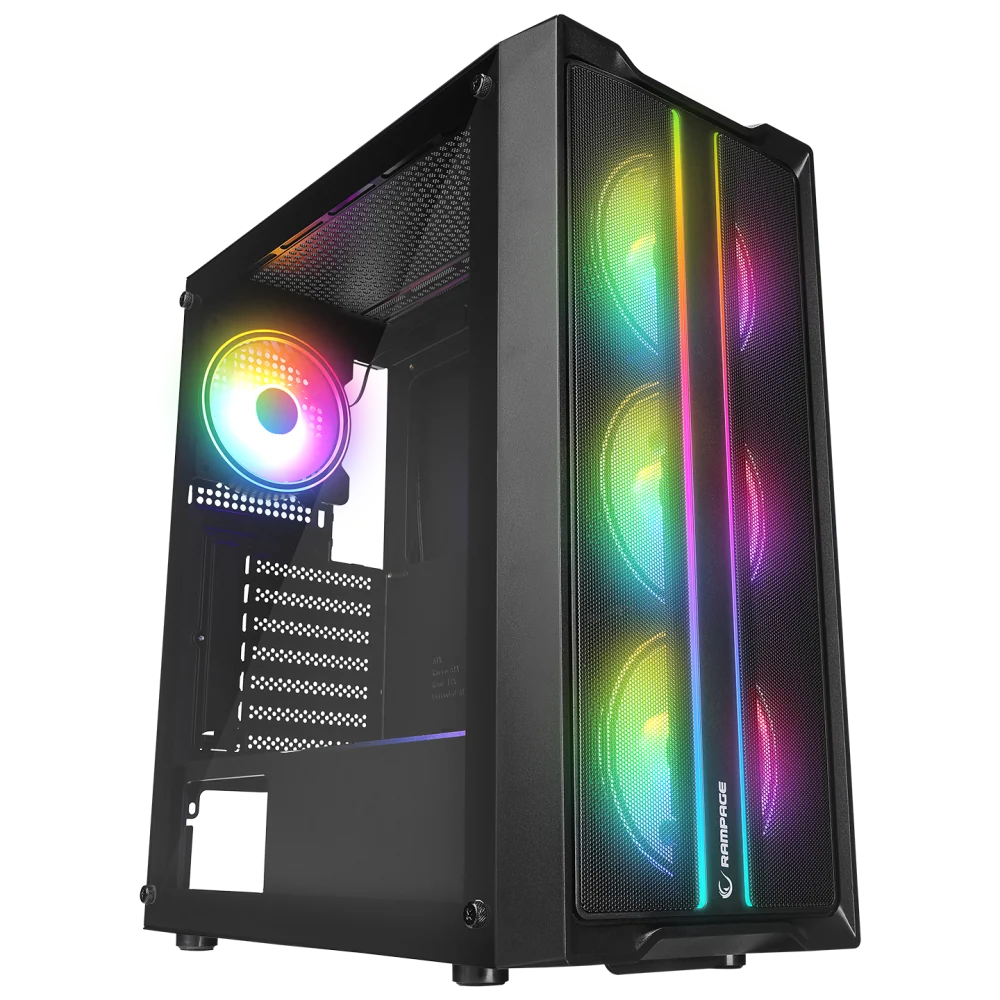 Rampage Slider Mesh Temperli Cam 4x12cm Sabit RGB Fan Atx Mid-T Gaming Oyuncu Kasası-Siyah