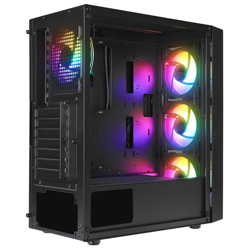 Rampage Slider Mesh Temperli Cam 4x12cm Sabit RGB Fan Atx Mid-T Gaming Oyuncu Kasası-Siyah görsel 3