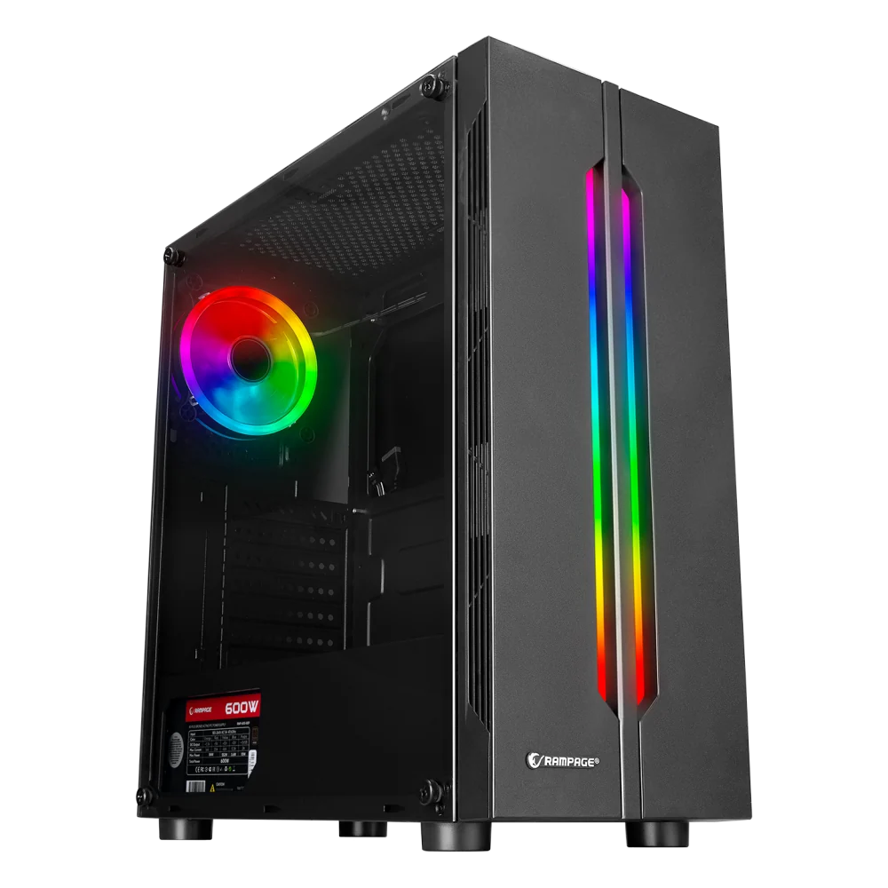 Rampage Spectra Tempered Glass 600W 80Plus Rainbow Fan ve Ledli Oyuncu Kasası