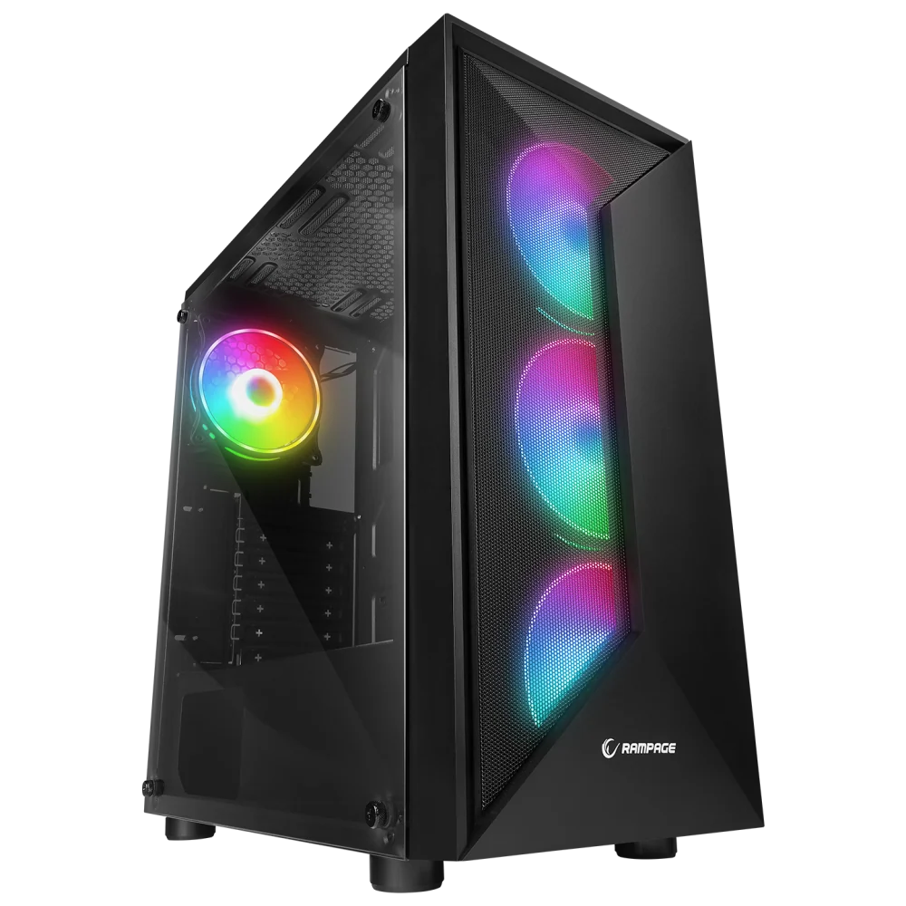 Rampage Triangle 4x12cm Auto RGB Fan Temperli Cam Atx Mid-T Oyuncu Kasası