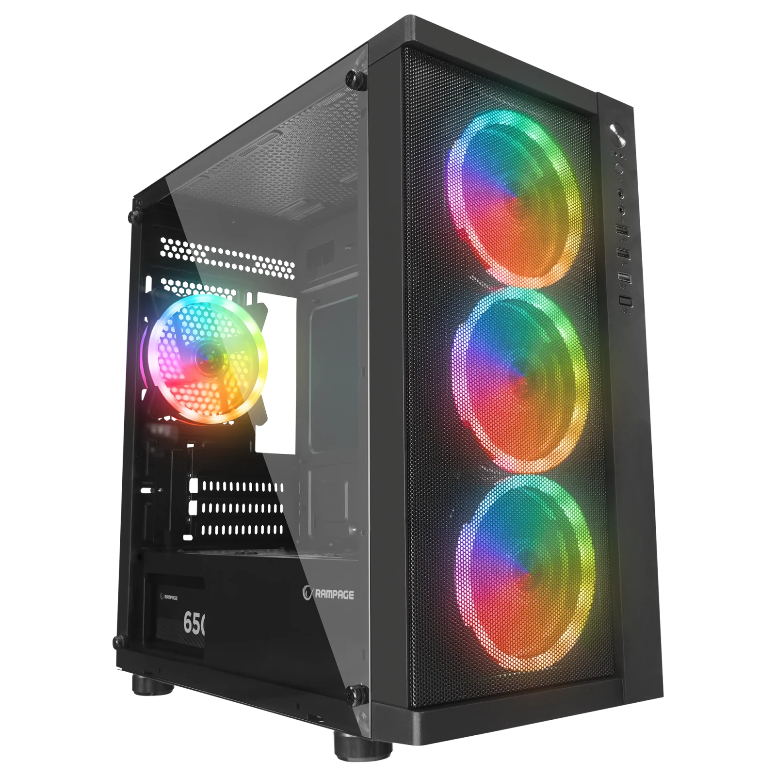 Rampage VEGA V2 - 650W 80 Plus Bronze M-ATX Temperli 4x12cm RGB Fan Oyuncu Kasası