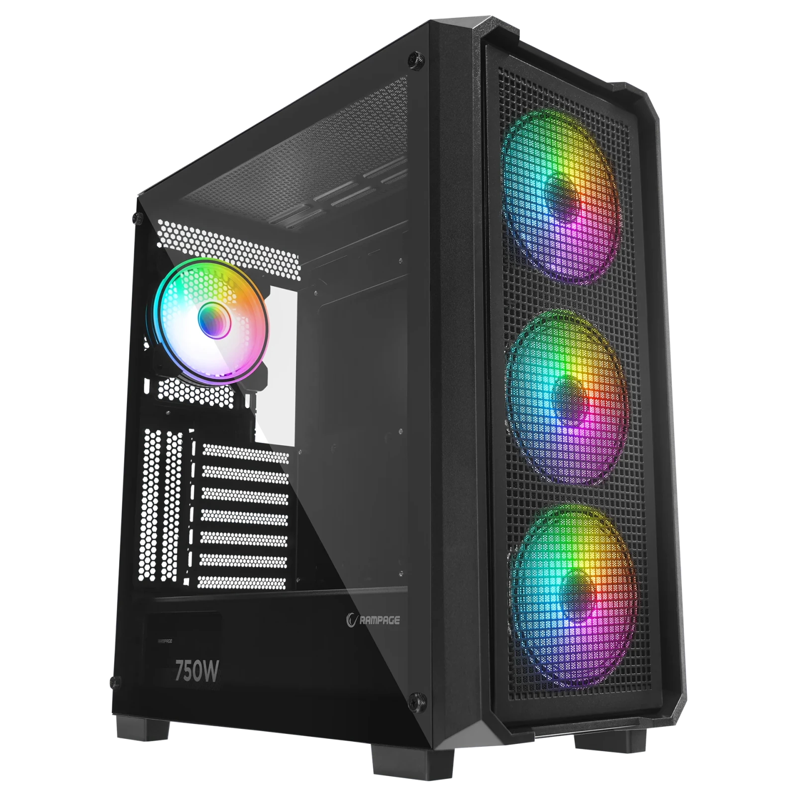 Rampage X-CHAIN - Temper Camlı 750W 80 Plus Bronze 4 Adet RGB Fanlı Gaming Oyuncu Kasası