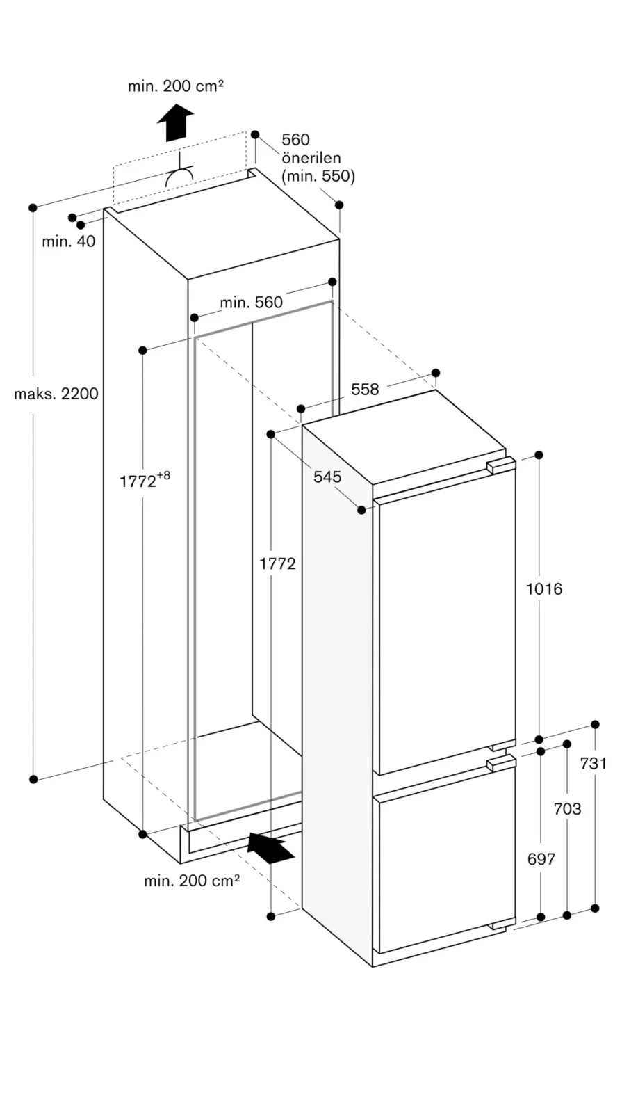 Gaggenau RB282306 built-in fridge-freezer with freezer at bottom görsel 3