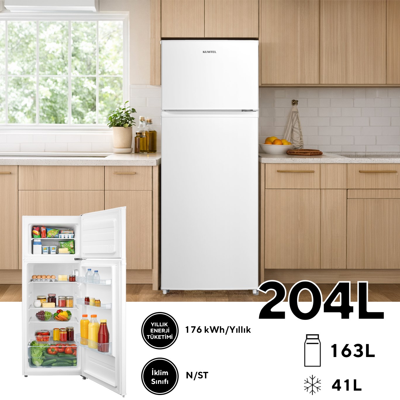 Kumtel Çift Kapılı Dijital Buzdolabı 204L HTMF-210 (4Q0055925) görsel 3