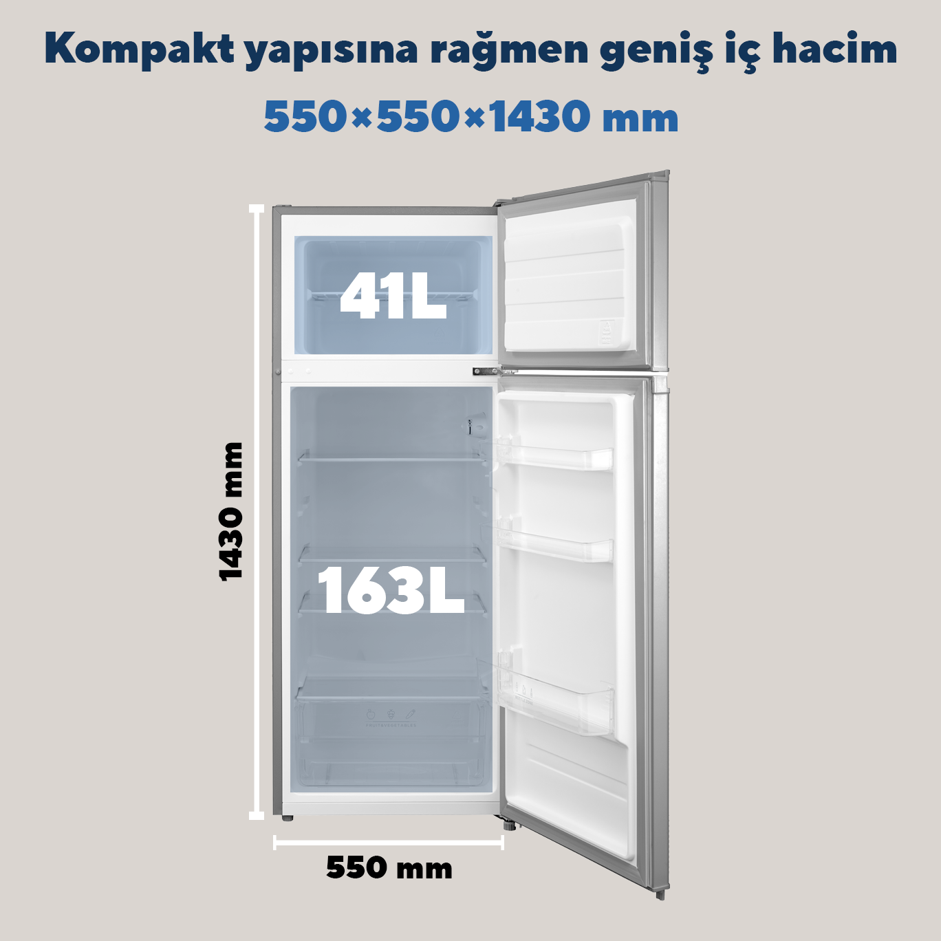 Kumtel Silver Çift Kapılı Dijital Buzdolabı 204L HTMF-210SL (4Q0056335) görsel 3