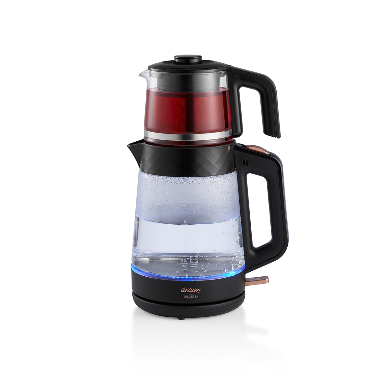 Arzum AR3101 Gusto Cam Çay Makinesi 1900 W, 0.9 L Demlik Kapasitesi, Siyah görsel 2