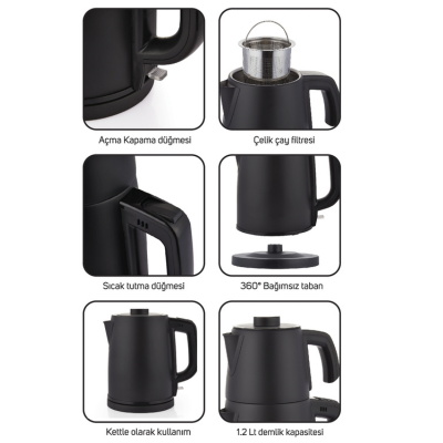 Conti CTM-125 Tealine Steel Turkish Tea Maker Black görsel 2
