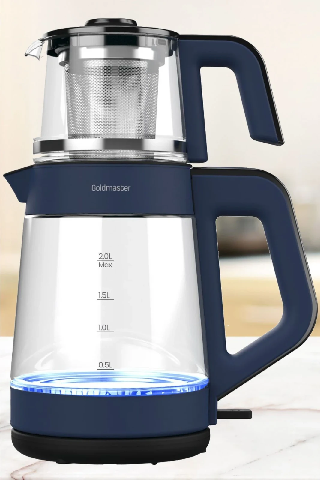 Goldmaster Alman Schott Cam Demlikli Ve Genis Govdeli Cay Makinesi Ve Led Isikli Su Isiticisi görsel 3