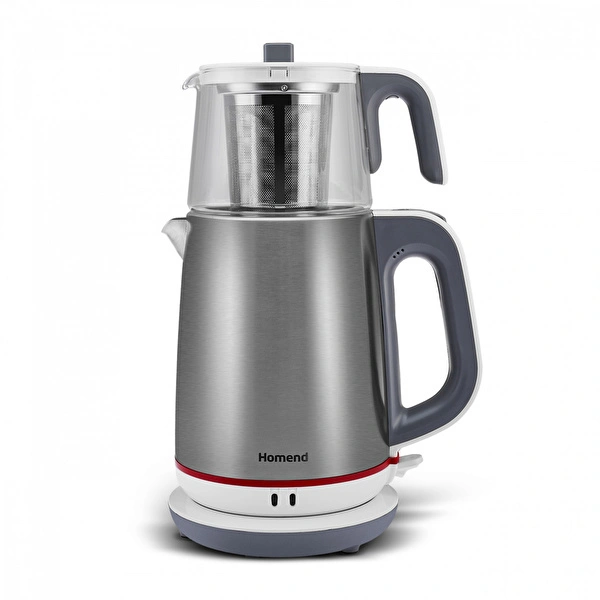 Homend Royaltea 1751H Cam Demlikli Inox Çay Makinesi Beyaz