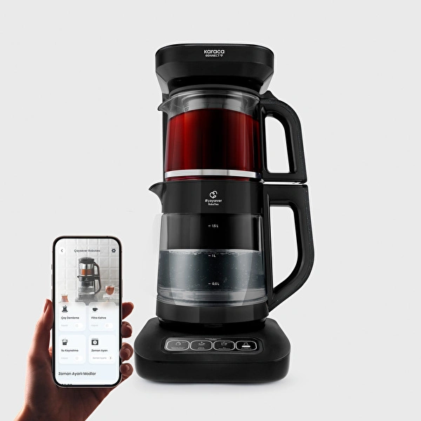 Karaca Çaysever Robotea Pro Connect 4 in 1 Konuşan Cam Çay Makinesi Graphite