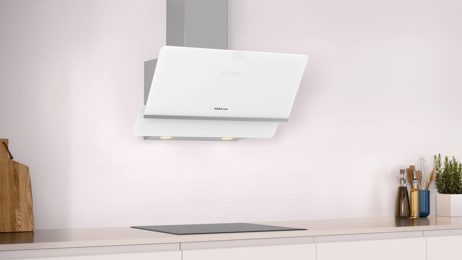 Profilo DVK8J621 Duvar Tipi Davlumbaz 80 cm Beyaz Cam Yüzey, Siyah görsel 2