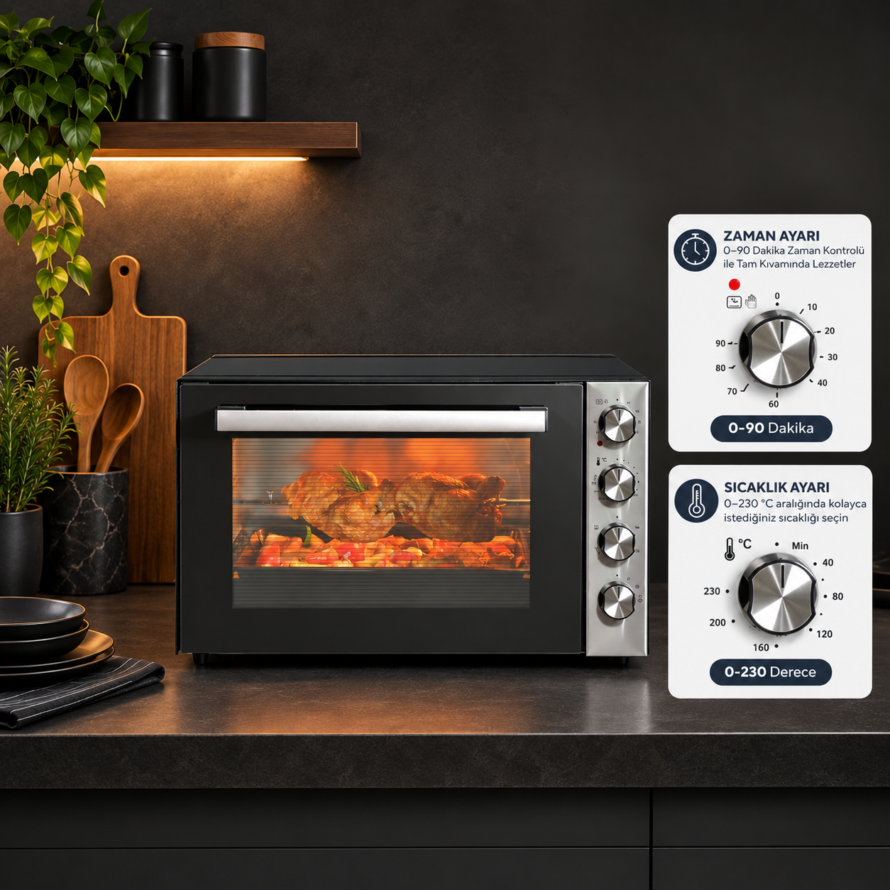 Luxell 70 Litre Piliç Çevirmeli Maxi Fırın – LX-9645 görsel 3