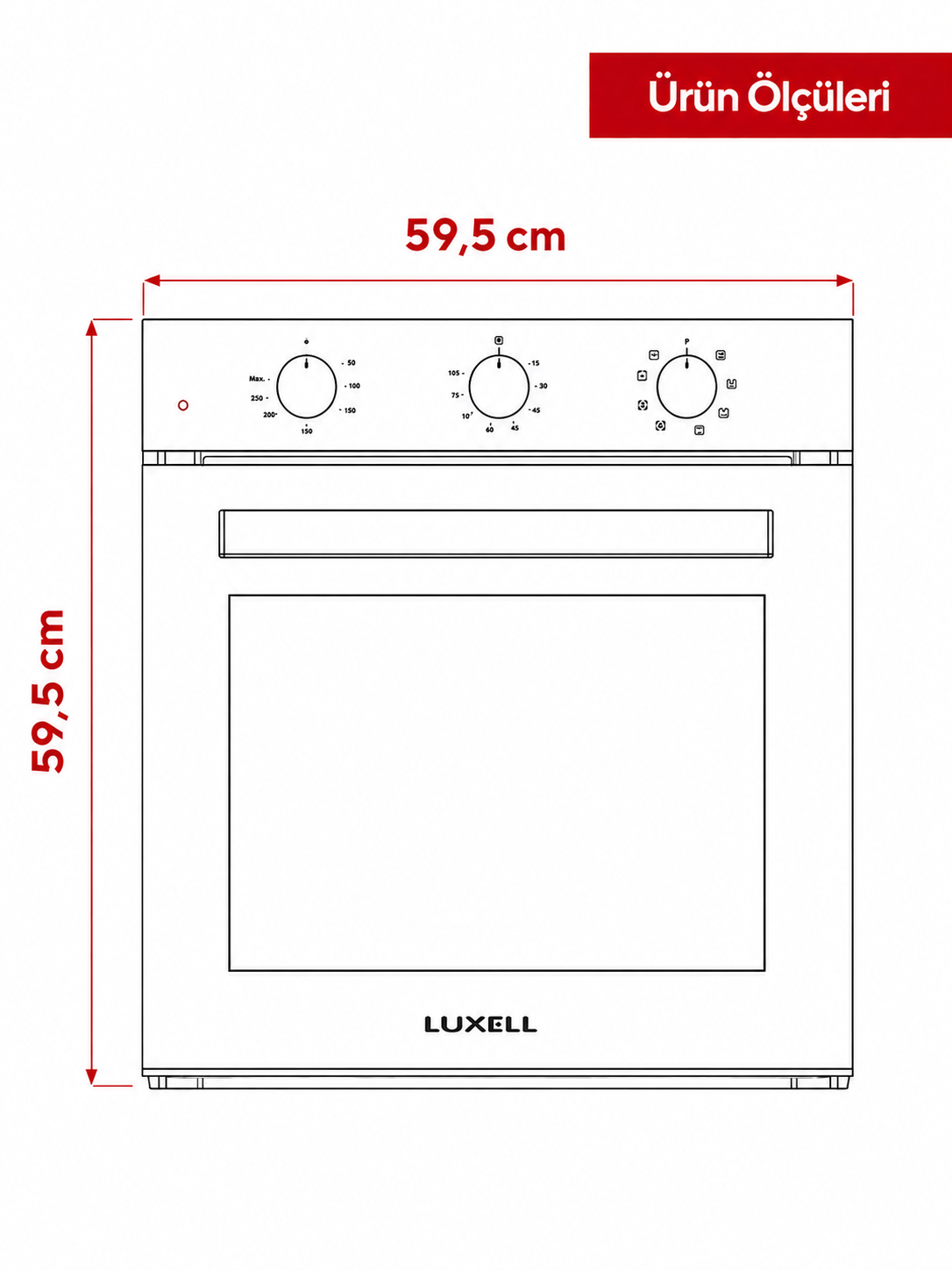 Luxell Ankastre Fırın Beyaz Cam 88 LT 8+1 Fonksiyon 3 Düğme – A68-SF3 görsel 8