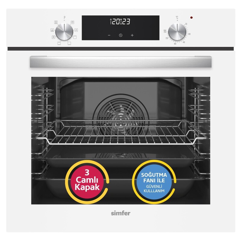 Simfer 0+8 Fonksiyon QS Beyaz Dijital Power Turbo Elektrikli 3'lü Ankastre Set (8209 Fırın + 3970 Elektrikli Ocak + 8704 Davlumbaz) görsel 2