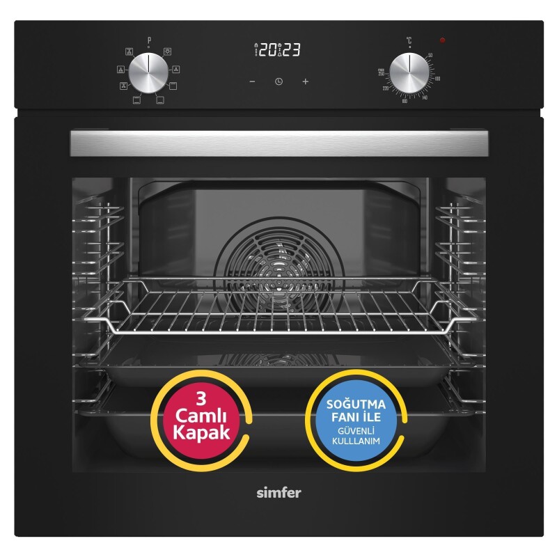 Simfer 0+8 Fonksiyon QS Siyah Dijital Power Turbo Elektrikli 3'lü Ankastre Set (8208 Fırın + 3970 Elektrikli Ocak + 8703 Davlumbaz) görsel 2