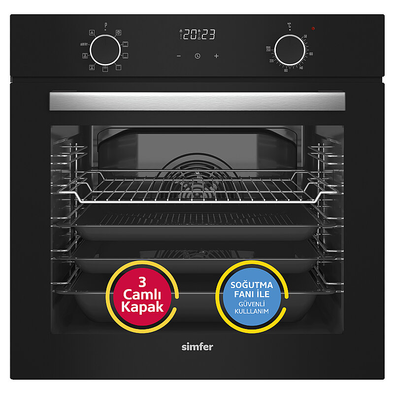 Simfer 0+9 Fonksiyon Airfry Siyah Dijital 3'lü Ankastre Set(8215 Fırın + 3508 Ocak + 8738 Davlumbaz) görsel 2